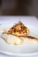 Baked Sea Bass with Chanterelles and Vegetables