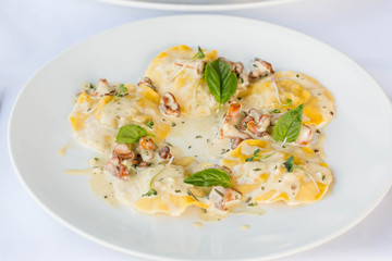 chanterelle ravioli with white sauce