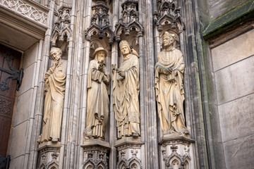 Sculptures that adorn the facade of the St Lambert's Church in Munster, Germany