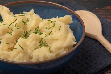 Close up of creamy mash potato and chives 