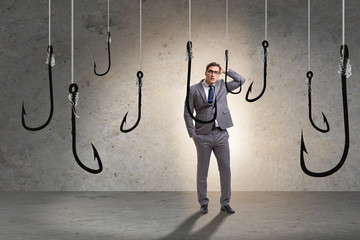 Businessman being tempted to bite the bait