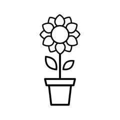 cartoon cute sunflower vector outline in a pot
