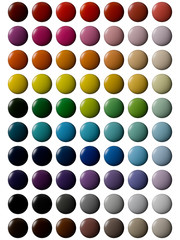 Set of 70 multi colored plastic round buttons isolated on white background