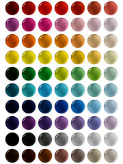 Set of 70 multi colored translucent round buttons isolated on white background