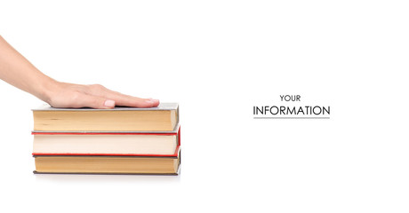 Stack of books in hand pattern on a white background. Isolation
