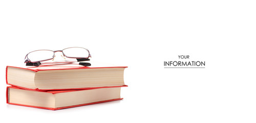 Books and glasses for vision pattern on a white background. Isolation
