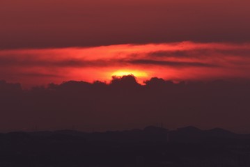 A spectacle of the rising sun from the direction of Enoshima , Kanagawa Japan.