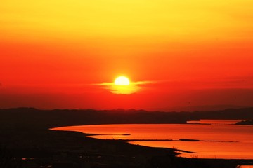 A spectacle of the rising sun from the direction of Enoshima , Kanagawa Japan.