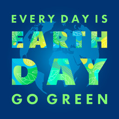 Happy Earth Day typography design.Letters with fluid shapes,tiny leaves and Earth silhouette on a background.Earth Day concept perfect for prints, flyers,banners design and more.Celebrate Earth Day.