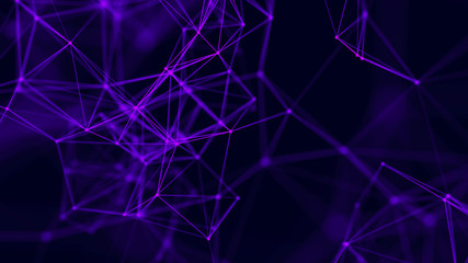 Big data visualization. Abstract background with connecting dots and lines. 3D rendering. High resolution.