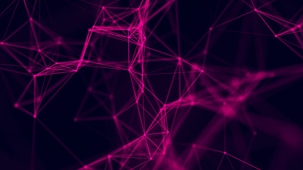 Big data visualization. Abstract background with connecting dots and lines. 3D rendering. High resolution.
