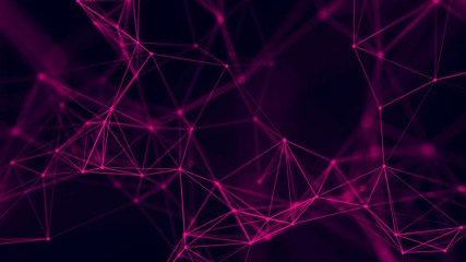 Big data visualization. Abstract background with connecting dots and lines. 3D rendering. High resolution.
