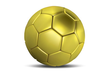 Fototapeta premium Golden football ball. Gold soccer ball isolated on white background. Soccer 3d ball.