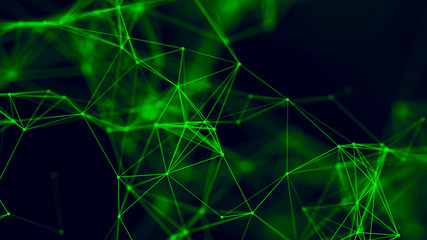 Big data visualization. Abstract background with connecting dots and lines. 3D rendering. High resolution.