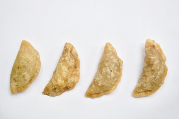 deep fried Guizhou of dumpling stuffed slice garlic chive on white background