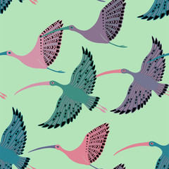 Seamless pattern With Ibis Birds. - obrazy, fototapety, plakaty