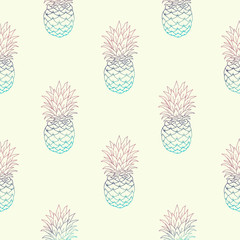 Fresh pineapples on yellow. Seamless pattern for textile, design and decoration. Vector illustration EPS10.