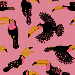 Seamless Pattern With Funny Toucan Birds. © Annykos