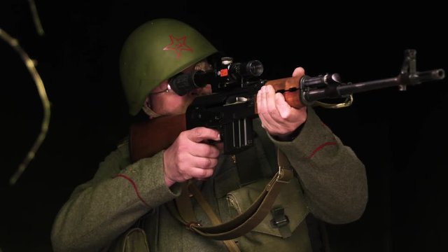 Sniper is aiming with a dragunov sniper rifle