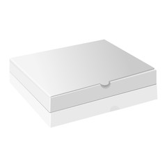Realistic 3d pizza empty white cardboard box package set isolated vector illustration. Mock Up Template Ready For Your Design.