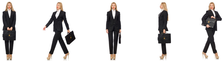 Young businesswoman with briefcase isolated on white 