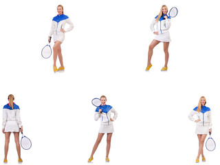 Young beautiful lady playing tennis isolated on white 