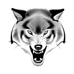 Fototapeta na wymiar Vector Ink sketch of the Wolf head, vector tattoo design