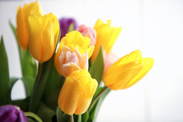 spring fresh bouquet of colorful beautiful tulips