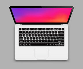 Realistic laptop with abstract colorful wallpaper screen