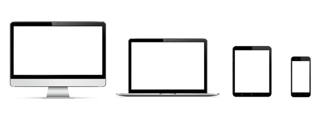 Realistic set of monitor, laptop, tablet, smartphone