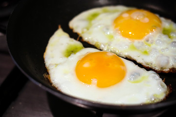 Fried eggs in a frying pan