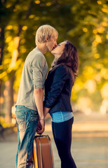 Young couple kissing on the street