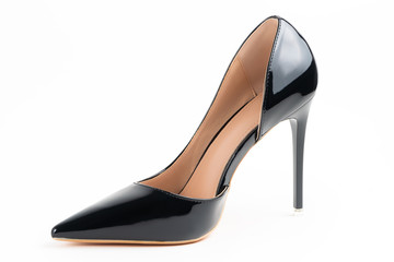 Luxury black high heel isolated on white background..With clipping path for design and artwork. High quality image.