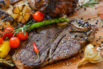 grilled beef steak with vegetables