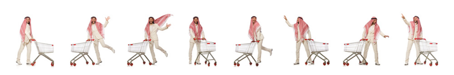 Arab man doing shopping isolated on white