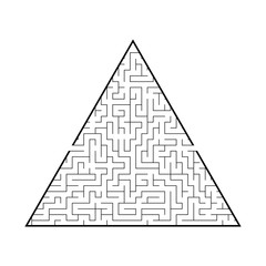 Complicated large triangular labyrinth. Game for kids and adults. Puzzle for children. Labyrinth conundrum. Flat vector illustration isolated on white background.