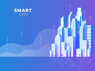 Naklejka premium Night city landscape. Modern architecture, buildings, skyscrapers. Flat vector illustration.