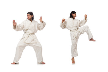 Karate fighter isolated on white