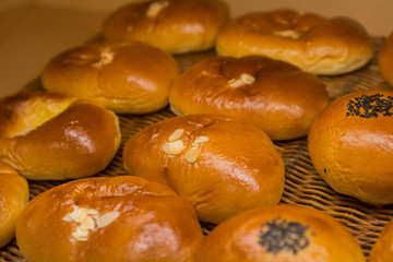 Delicious bread place in the bakery shop.