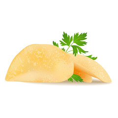 Vector illustration. Potato chips with parsley isolated on white background