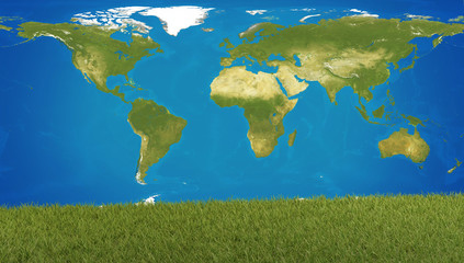 world map green grass. 3d-illustration. elements of this image furnished by NASA
