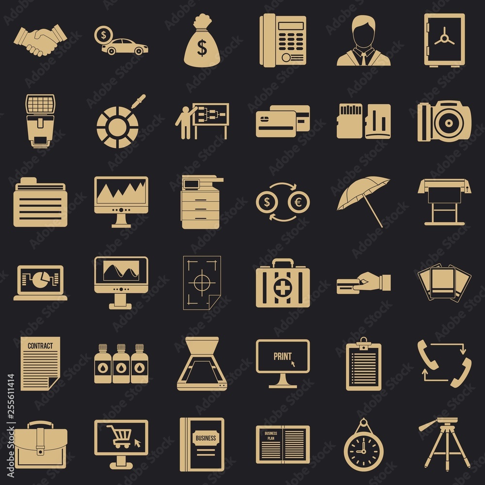 Poster business department icons set. simple style of 36 business department vector icons for web for any d