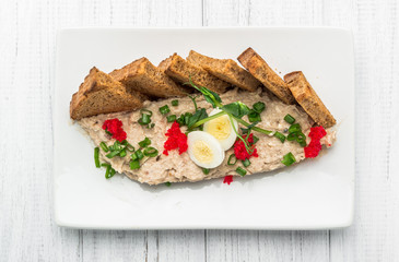 farshmak with butter and bread herring butter