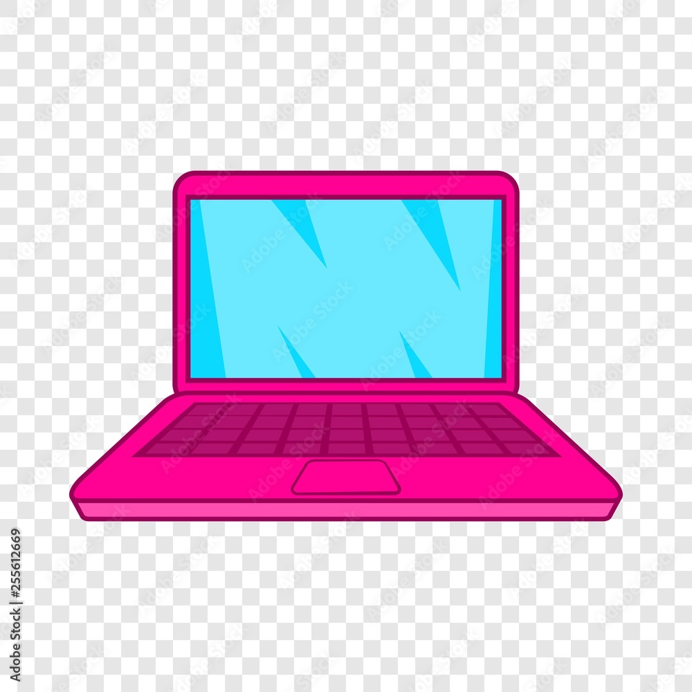 Poster pink laptop icon in cartoon style on a background for any web design