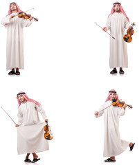Arab man playing violin isolated on white
