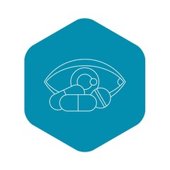 Eye and pills icon. Outline illustration of eye and pills vector icon for web