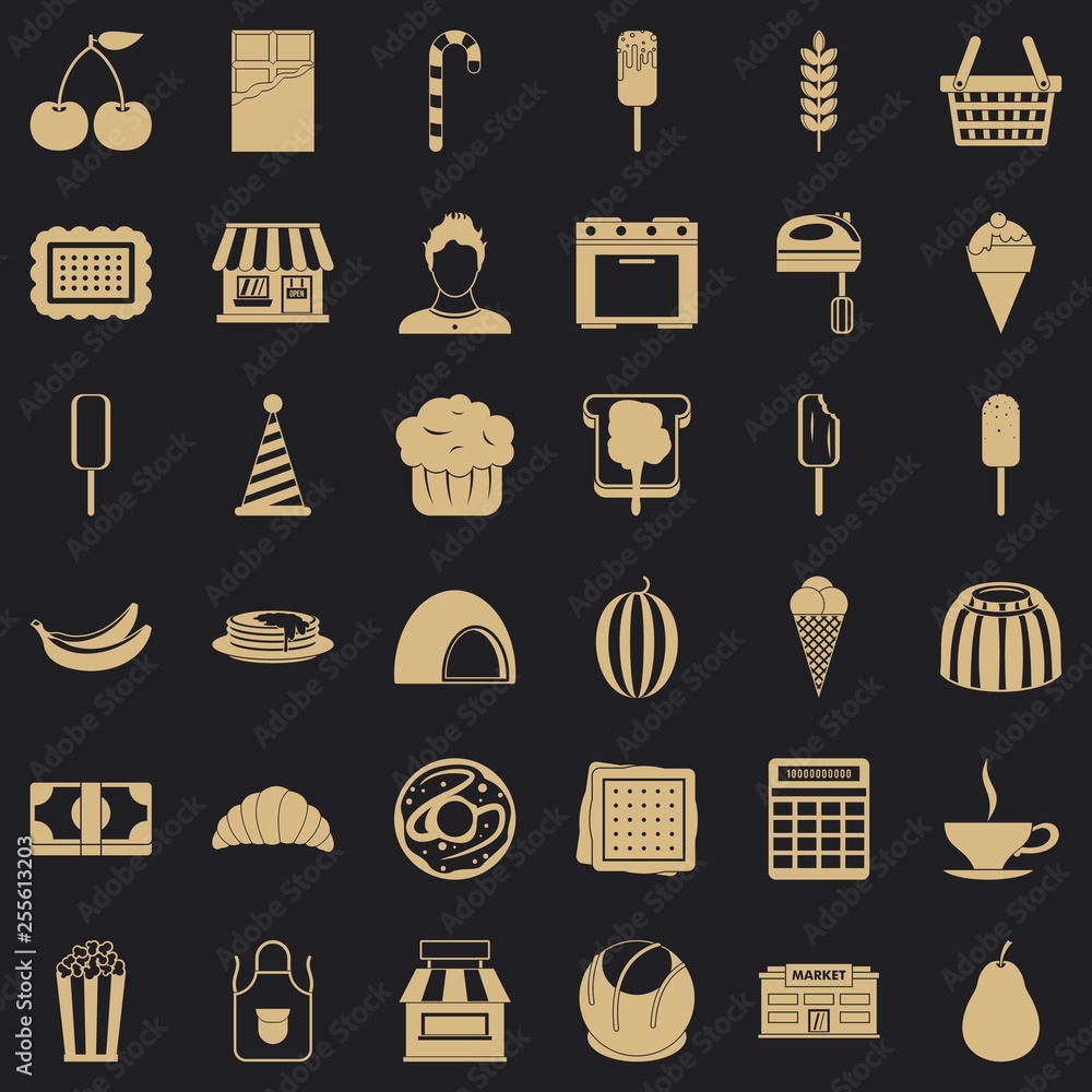 Poster chocolate icons set. simple style of 36 chocolate vector icons for web for any design