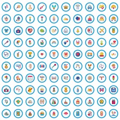 100 happiness icons set. Cartoon illustration of 100 happiness vector icons isolated on white background