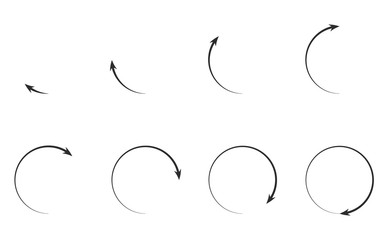 Rotating arrows icon creating rotation of 45 degree to 360 degree