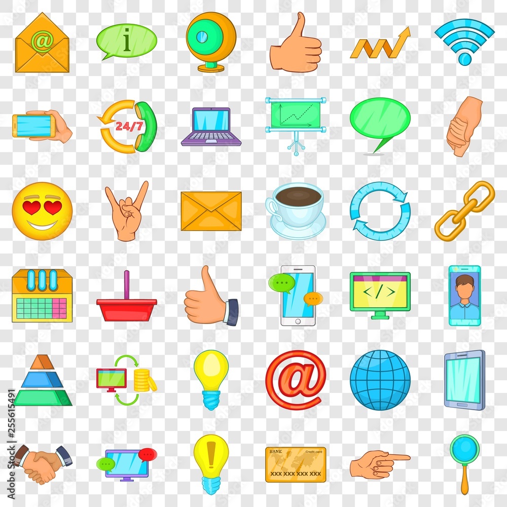 Poster interface icons set. cartoon style of 36 interface vector icons for web for any design
